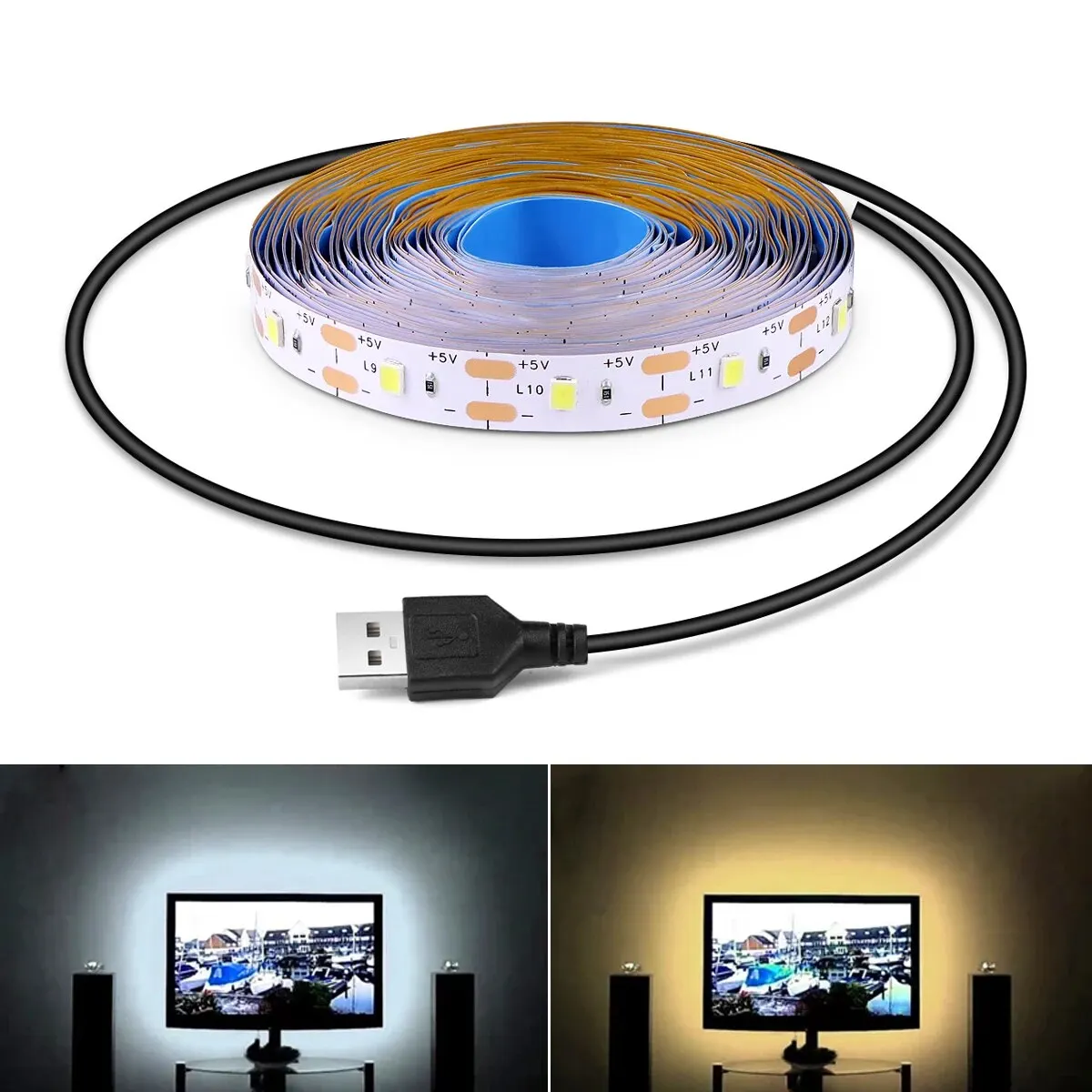 LED Strip Light DC 5V USB 2835 Warm White TV Mirror Backlight Lighting Tape Room Decor