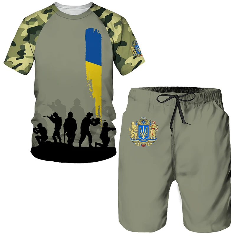 

Summer Ukraine Special Forces 3D Print Men's O-Neck T Shirt Set Casual T-Shirt Shorts 2pcs Set Camouflage Sportswear Man Clothes