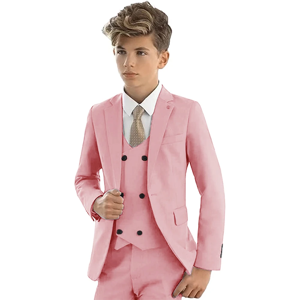 Casual Solid Boys Formal Suits Kids Quality Clothing Set Coat Vest Pants 3Pcs Wedding Tuxedo Children Blazer Party Costume