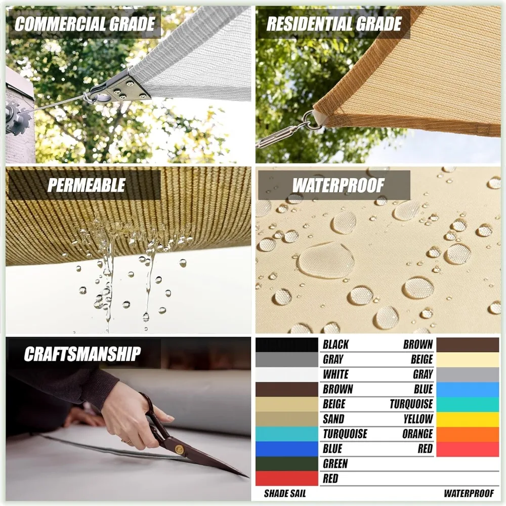 16' x 16' Blue Square CTAPS16 Sun Shade Sail Canopy Mesh Fabric UV Block UPF50 - Commercial Heavy Duty - 190 GSM - 3 Years Warr