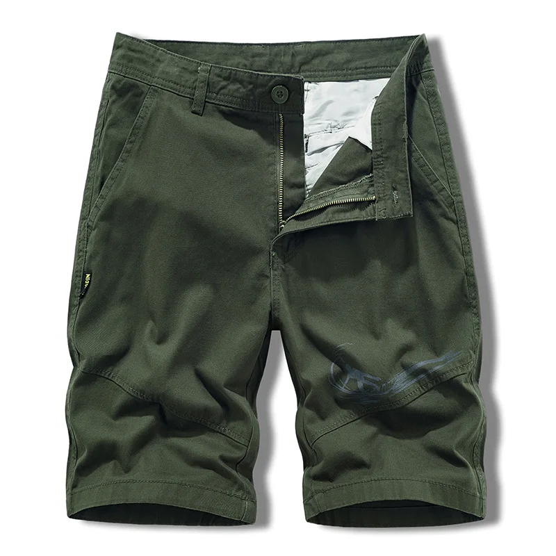 Bedruckte Sommer-Cargo-Shorts für Männer im Freien, lässig, einfarbig, knielang, gerade, kurze Männer, japanischer Stil, Baumwoll-Shorts für Männer_voghion.com