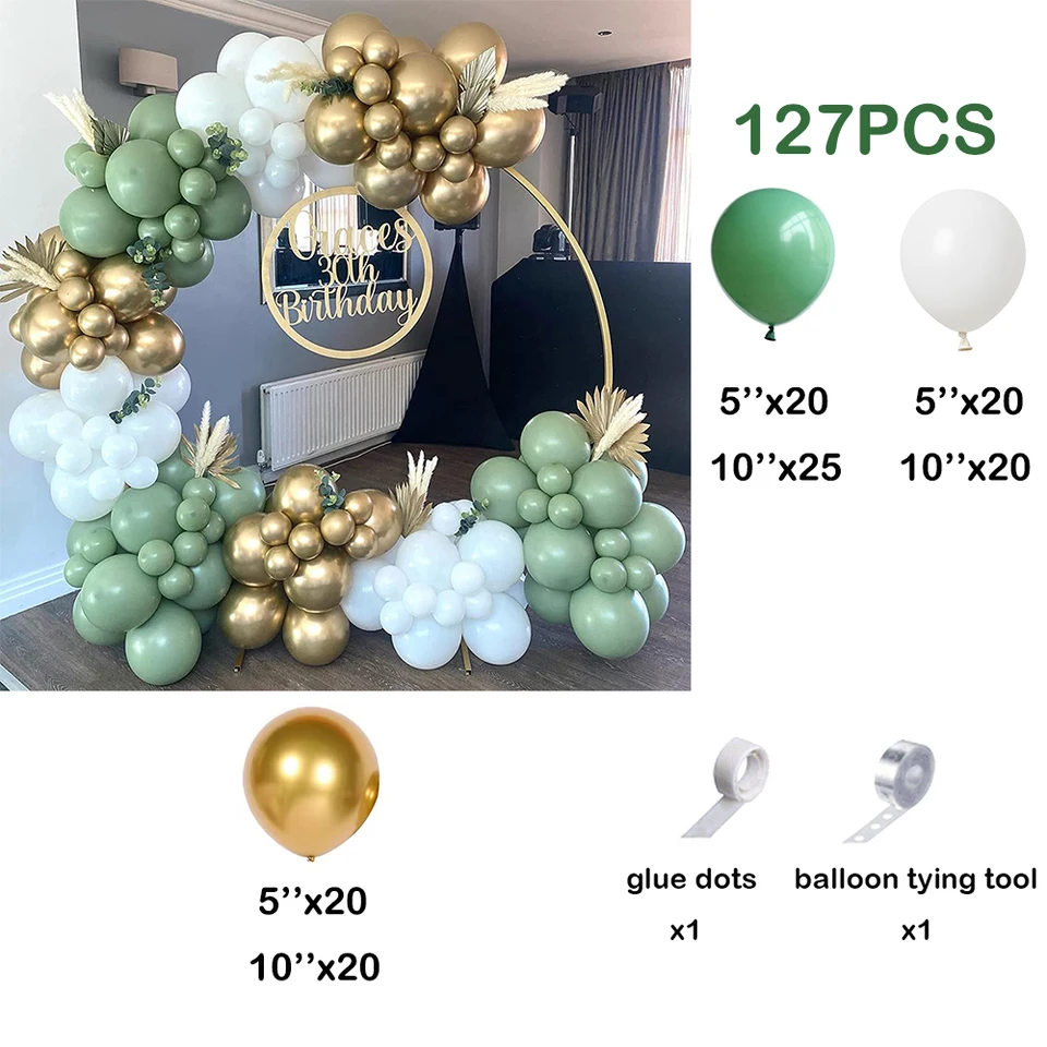 Sage Green Balloon Garland Kit – 101Pcs Metallic Gold, Silver & Jungle Animal Balloons | Self-Sealing For Baby Shower, Wedding - View #2