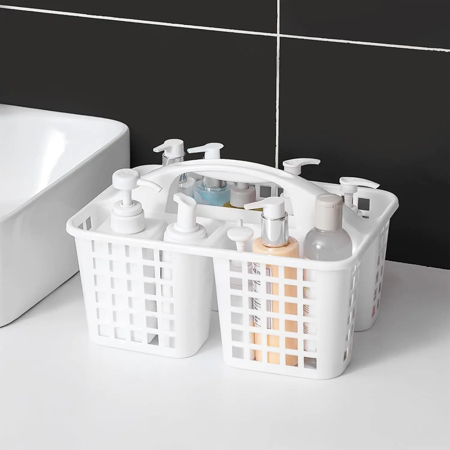 Portable Divided Plastic Shower Caddy with Handle for Versatile Storage in Dorms, Kitchens, and Bathrooms