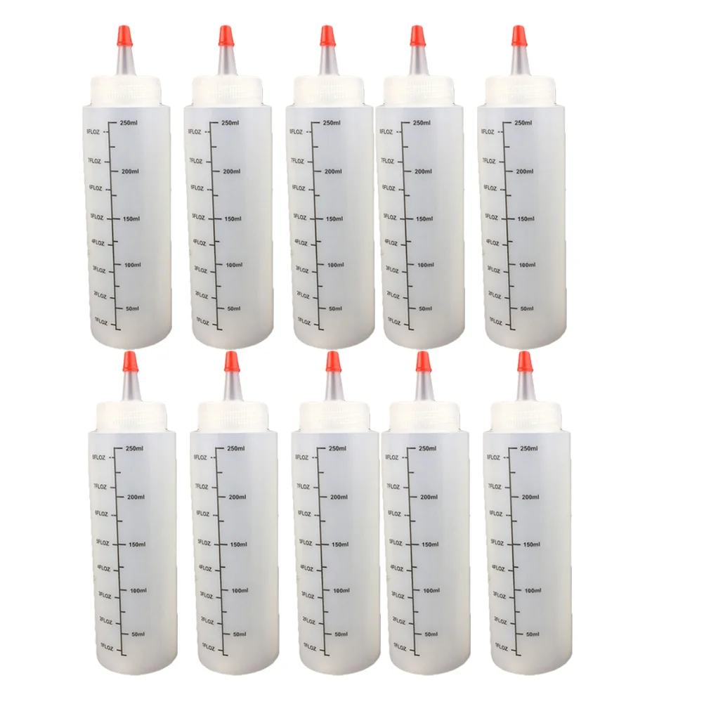 

10pcs Squeeze Bottles with Scale 250ML Condiment Bottles with Red Tip Cap Bottle for Ketchup Sauces Syrup Dressings Crafts
