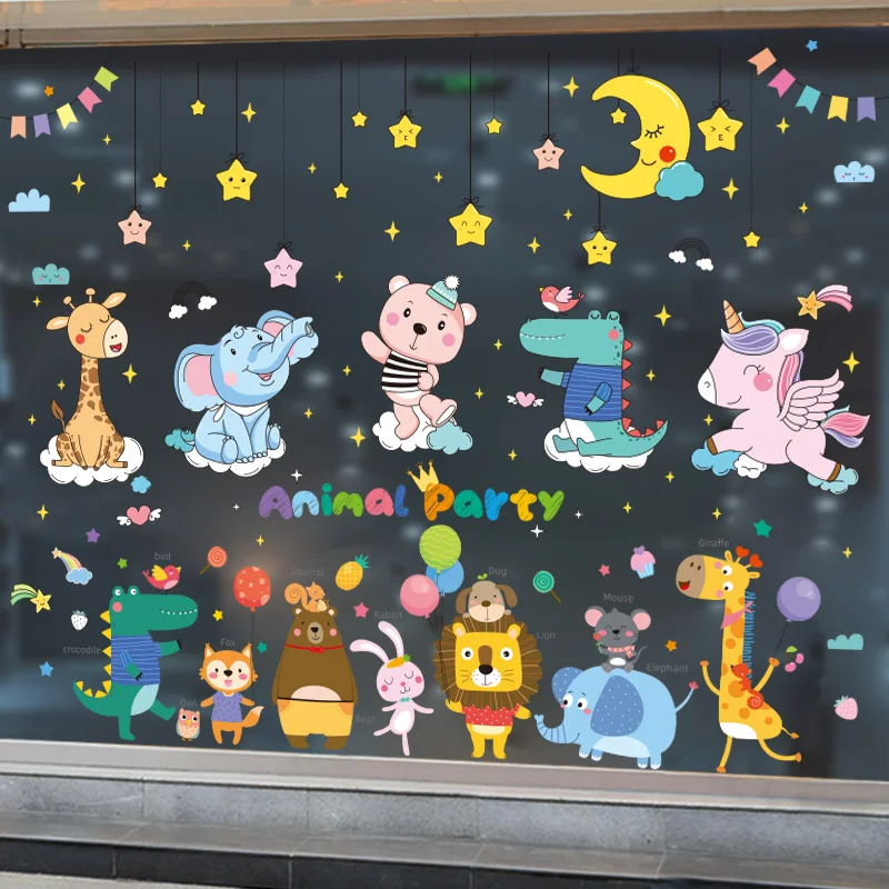 

Animals Wall Stickers Decor DIY Cartoon Giraffe Bear Elephant Wall Decals for Kids Rooms Baby Bedroom Nursery House Decoration