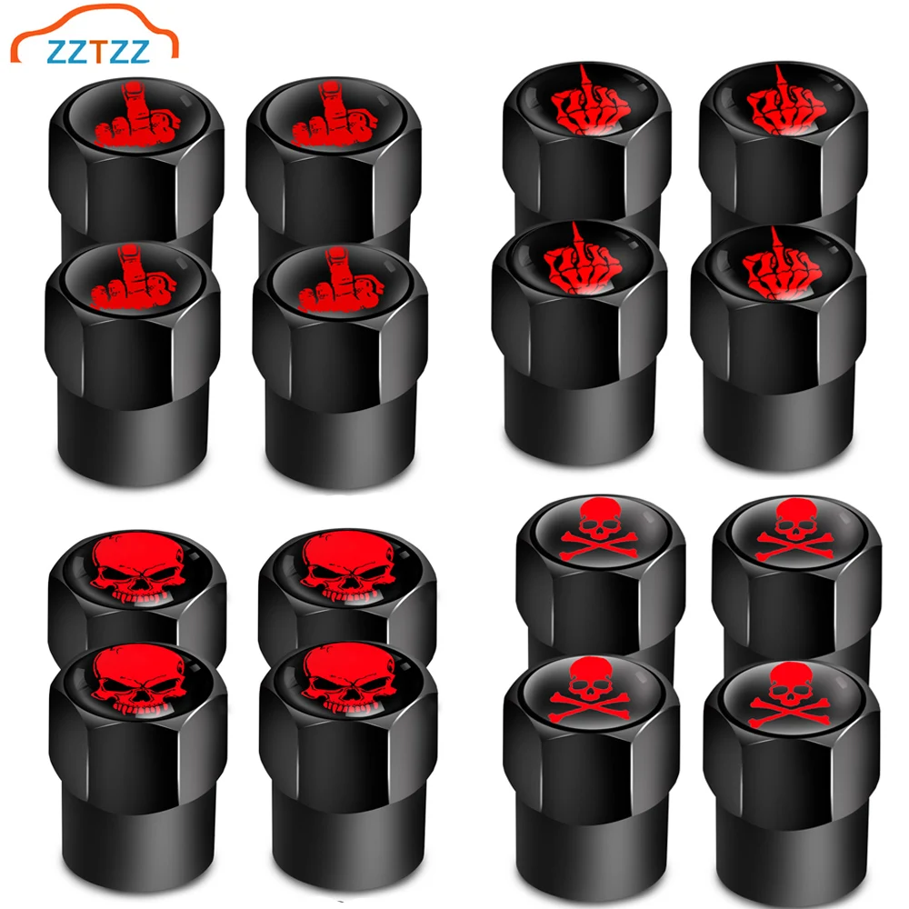 4 Tappi Valvola Pneumatici A Forma Di Teschio | Antipolvere Per Auto, Moto, SUV | Rosso