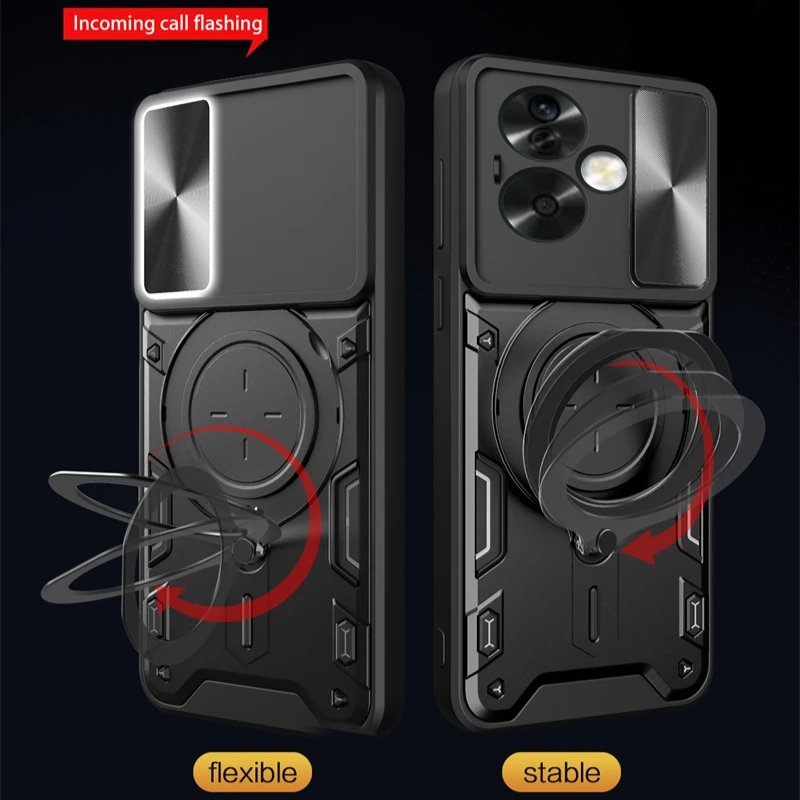 Shockproof Protective Phone Case with Ring Stand Holder and Lens Protection