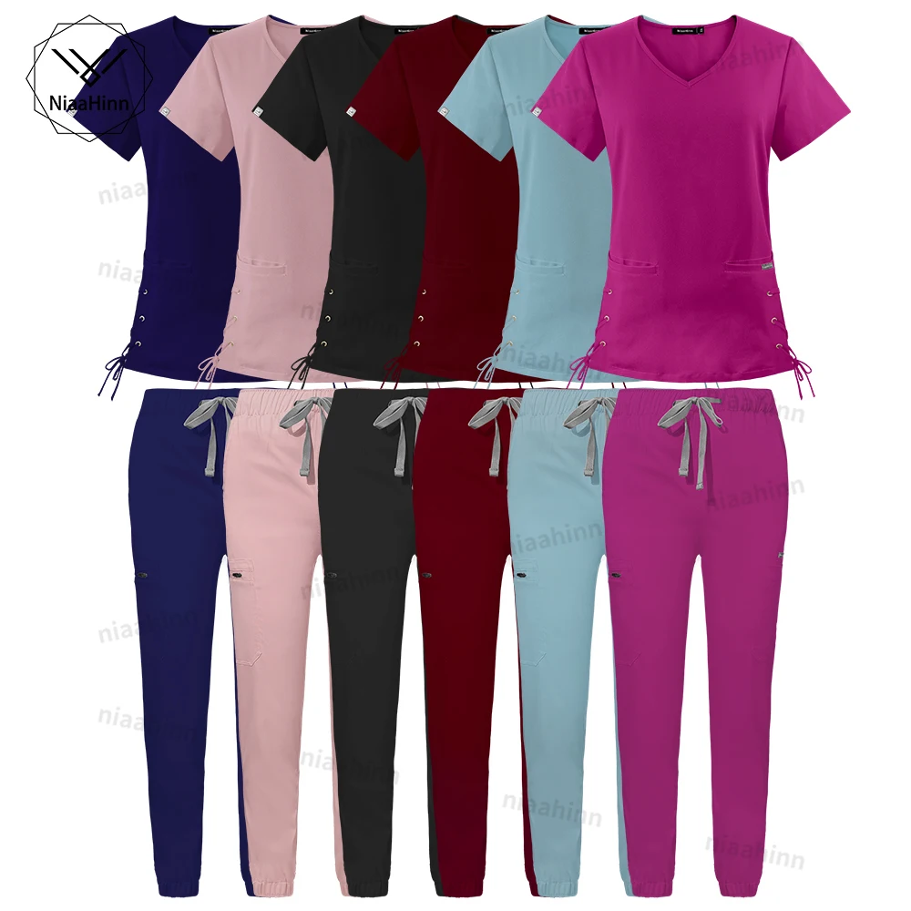 

Fashion Medical Uniform Dental Scrub Women Scrubs Short Sleeved Tops+pants Pet Clinic Veterinary Uniforms Beauty Salon Work Wear