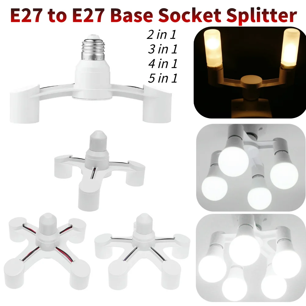 LED Lamp Socket Adapter Holder 2 in 1/3 in 1/4 1/5 1 Base Socket Splitter