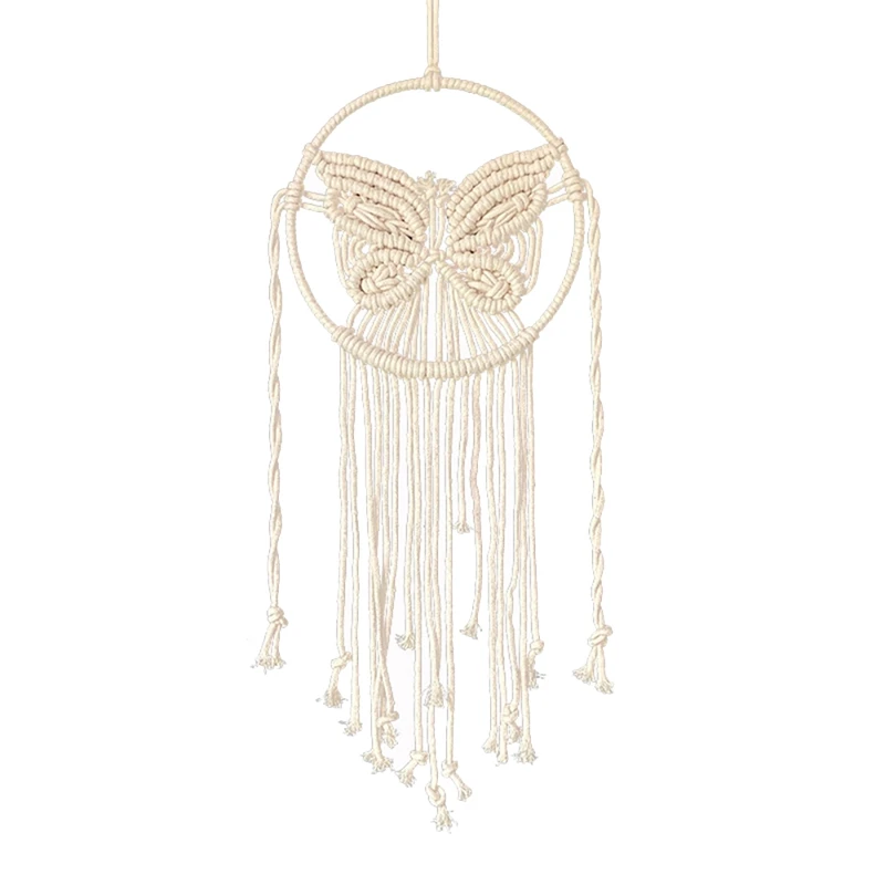 

Butterfly Decor Dream Catcher - Hand Woven Macrame Wall Hanging, Bohemian Rustic Butterfly Wall Art Decoration