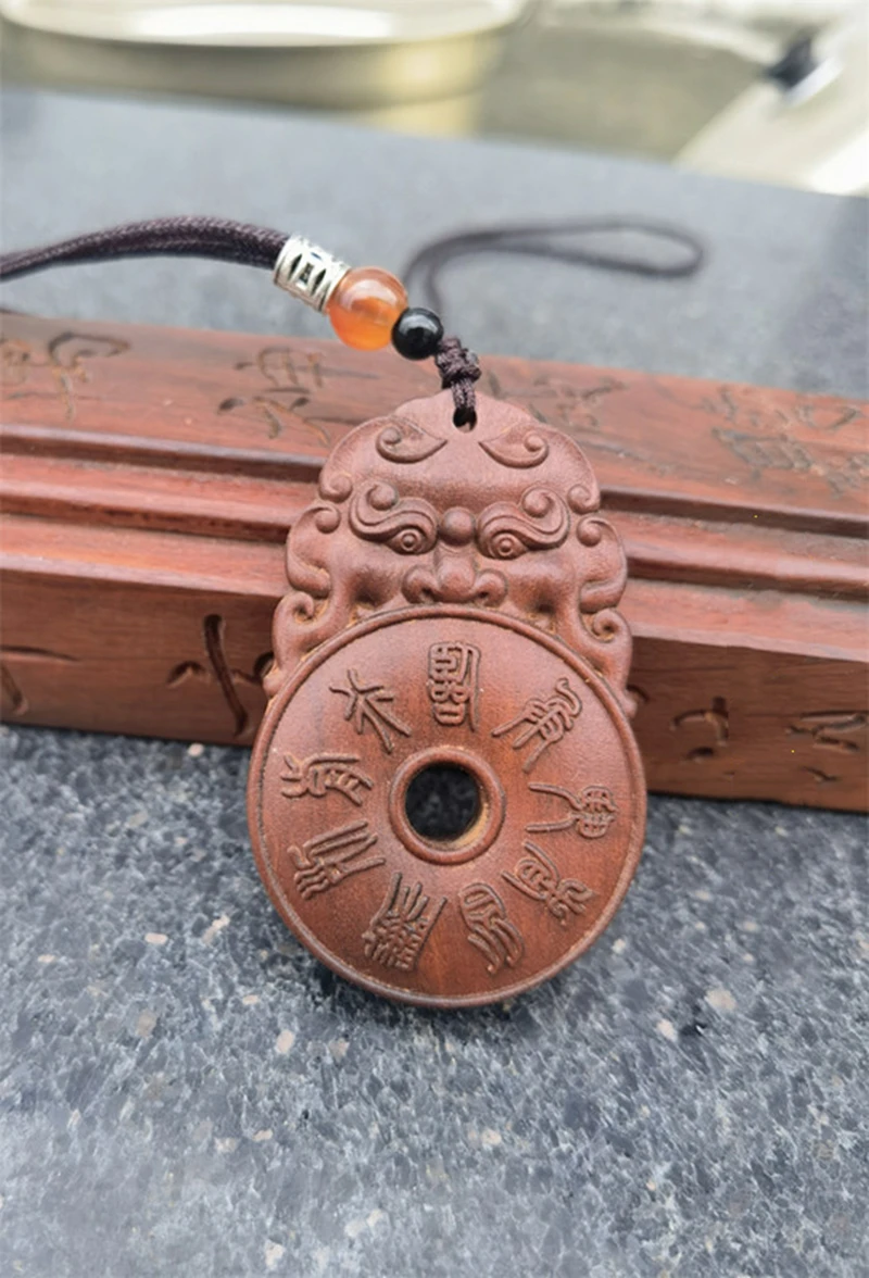 

Taoist articles, lightning strike jujube wood, nine character mantra, Taoist five thunder, beast head pendant