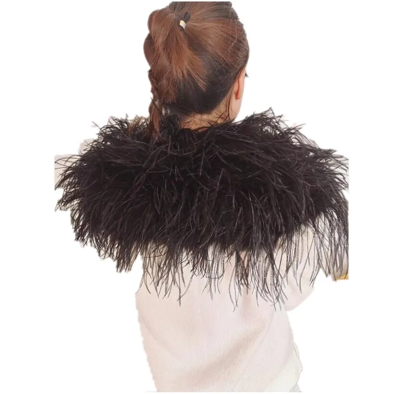 

Fluffy Real Ostrich Feather Bridal White Shawls Fur Shoulder Wraps Winter Wedding Evening Party Cape