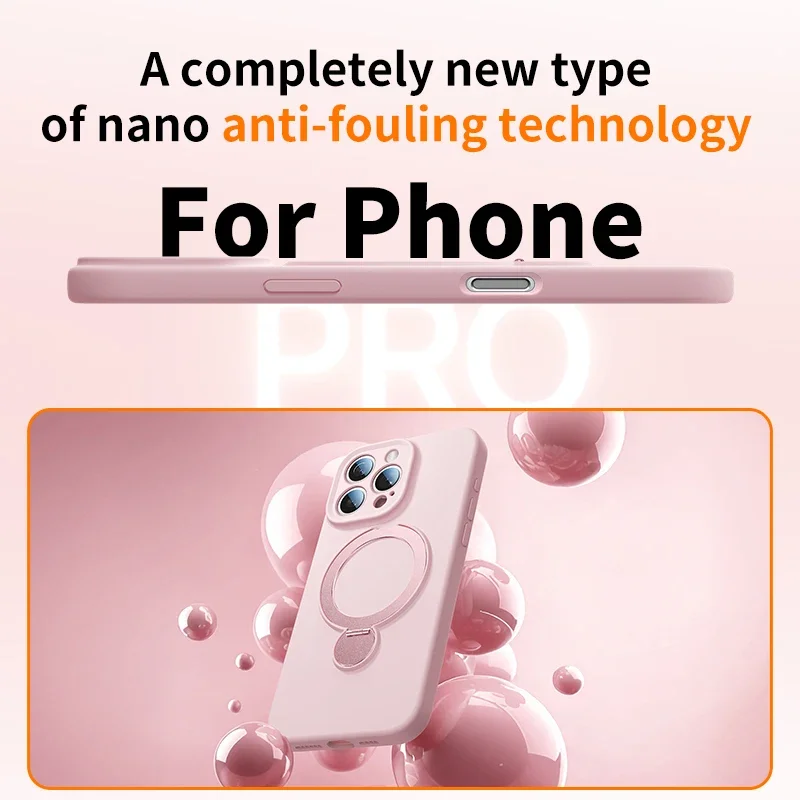 Magnetic Liquid Silicone Phone Case with Hanging Strap and Protective Bracket