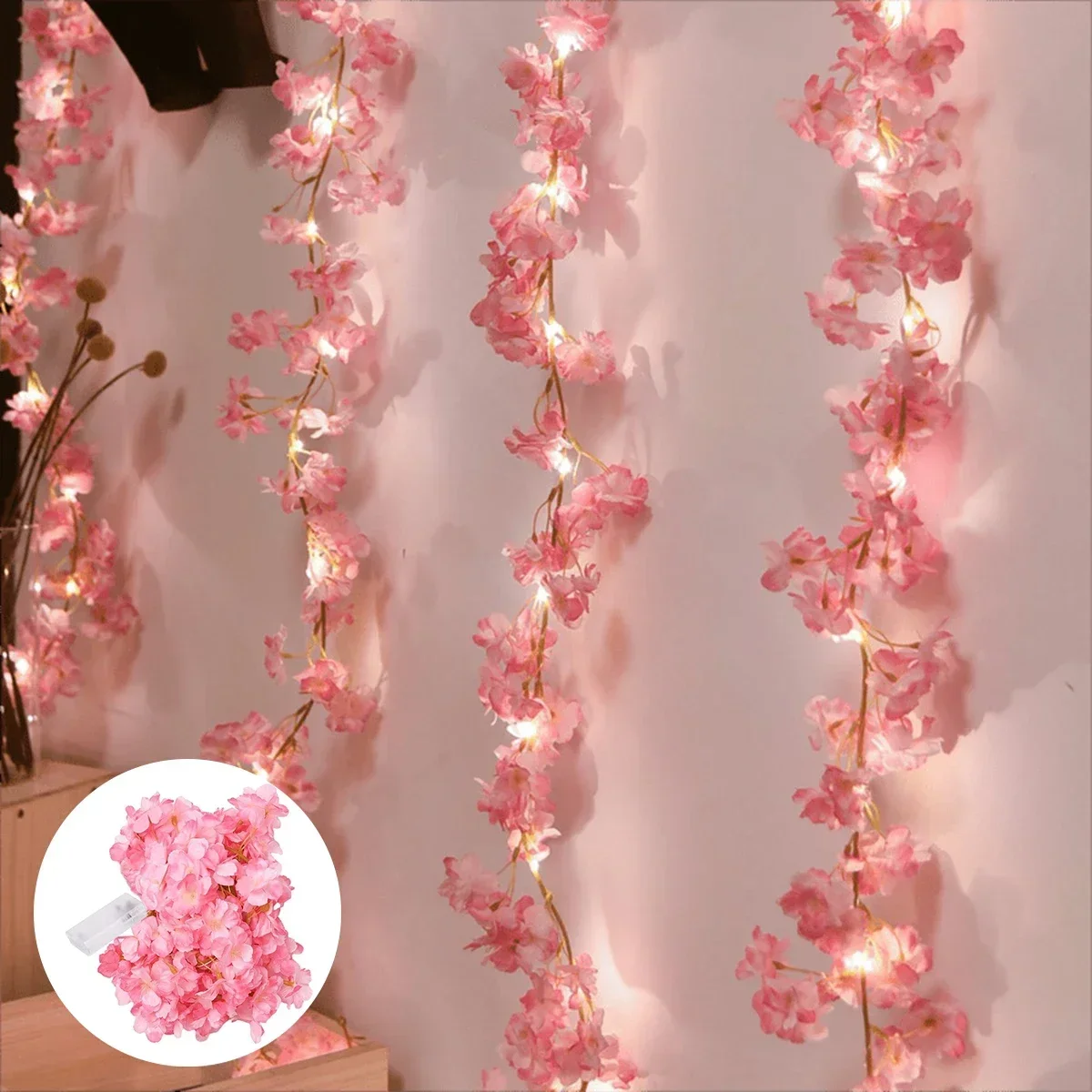 

2M 20LED Cherry Blossom String Light Pink Artificial Flowers Garland Vines Fairy Lights for Bedroom Wedding Party Decoration
