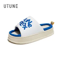 

UTUNE Embroider Linen Slippers Women Home Shoes Platform Summer Slides Indoor Men Spring Outside Home Sandals Street EVA Rubber
