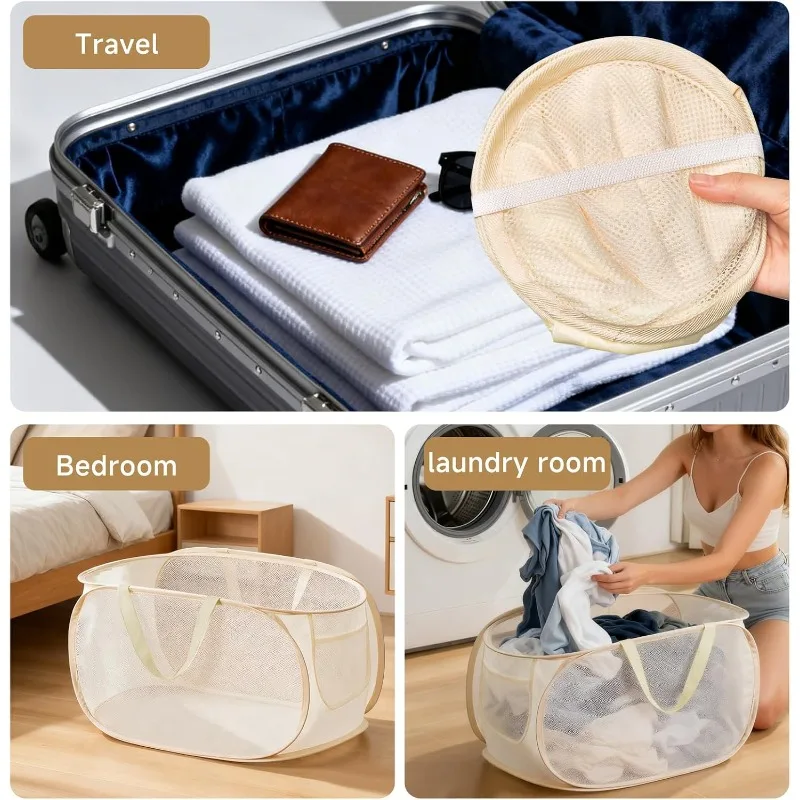 Large 70L Foldable Laundry Basket with Handles - Pop-Up, Lightweight, and Portable