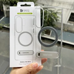 Clear Magnetic Phone Case with Kickstand and 360° Rotating Metal Mount - Galaxy S25 Ultra (Clear)