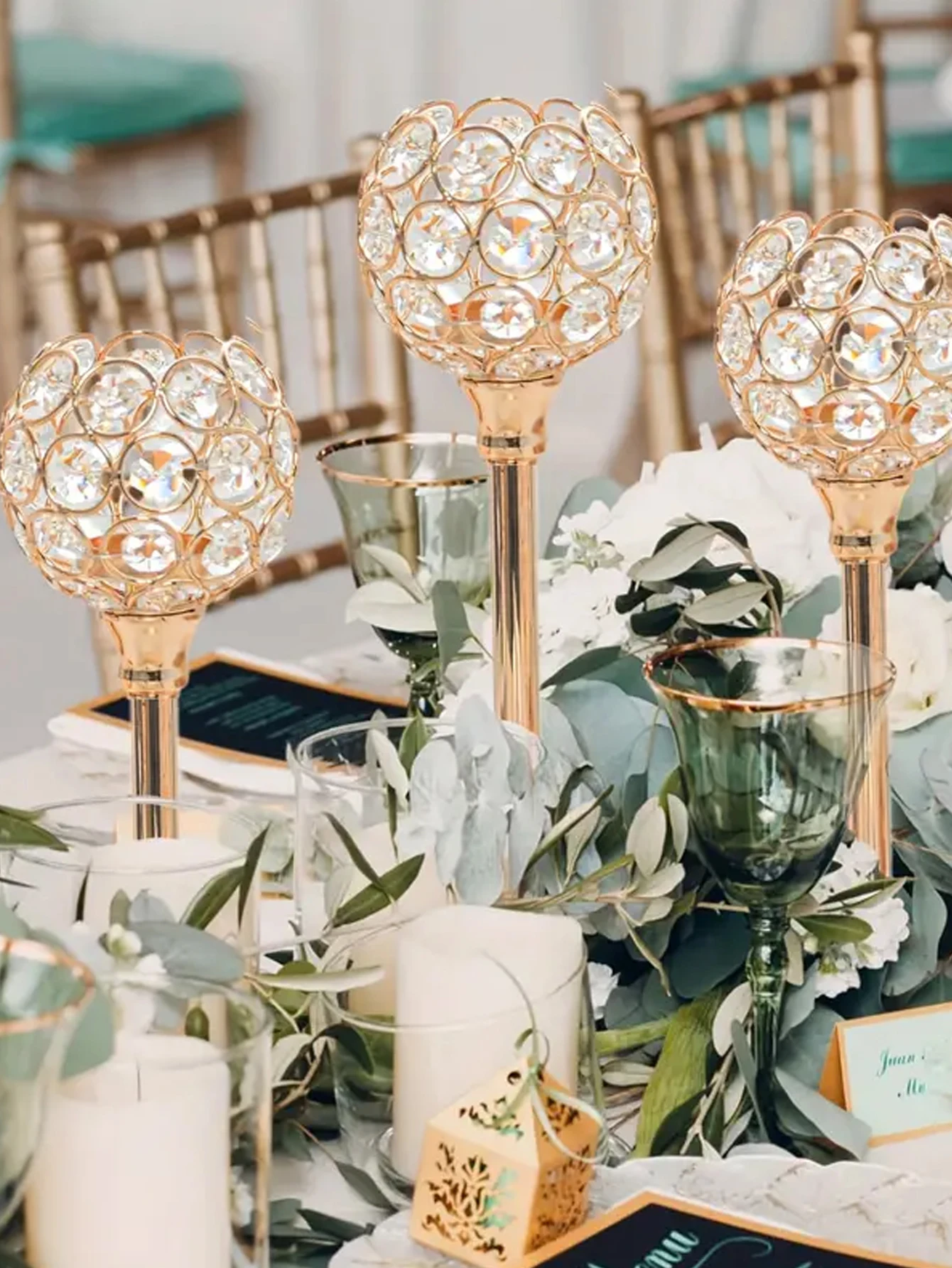 Crystal Candle Holder Golden Candlestick Decorative Tealight 1/3pcs For Wedding/Party/Table Centerpiece Decor