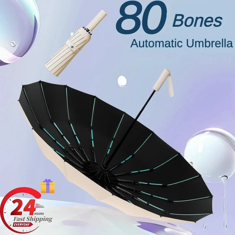 

80 Bone 3-fold Anti-storm Umbrella for Men and Women, Fully Automatic Large Windproof Waterproof Anti-ultraviolet Sun Umbrellas