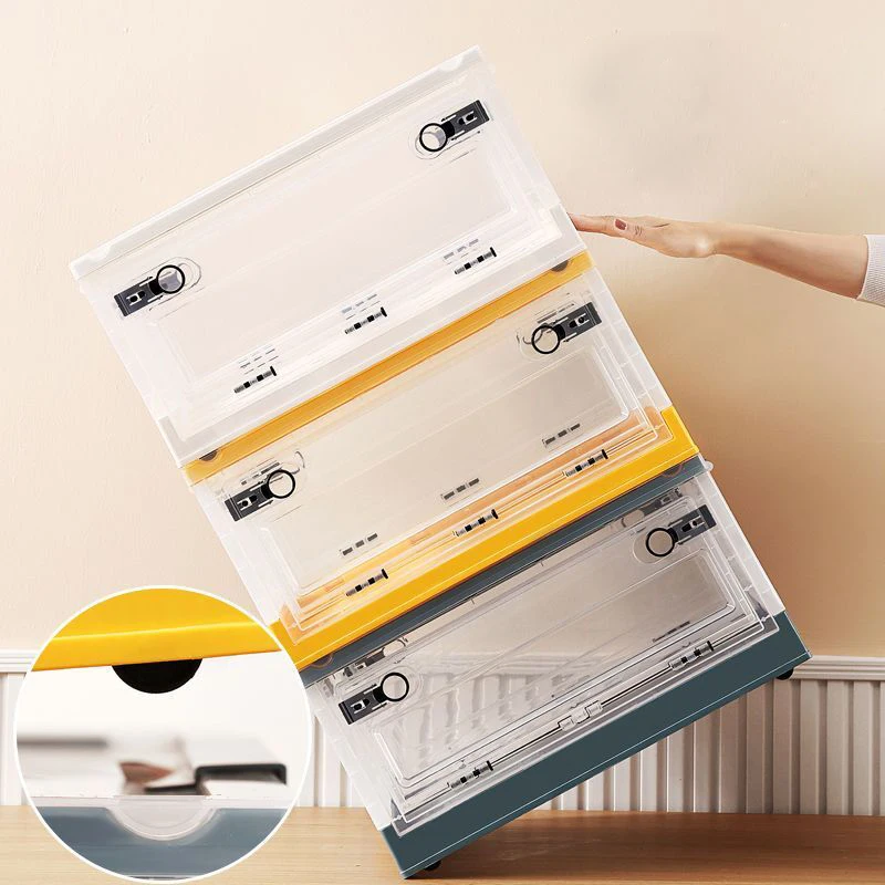 Contenedores de almacenamiento para ropa, 40 L, grandes, plegables, apilables, organizadores de armario, cajas de almacenamiento con tapas, cesta de almacenamiento, ventanas transparentes y asas de
