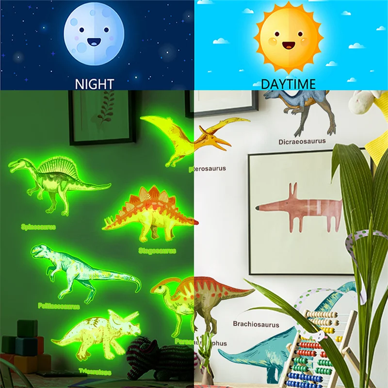 Dinosaur Wall Decals for Kids Room Glow in Dark Removable Glowing Luminous Stickers