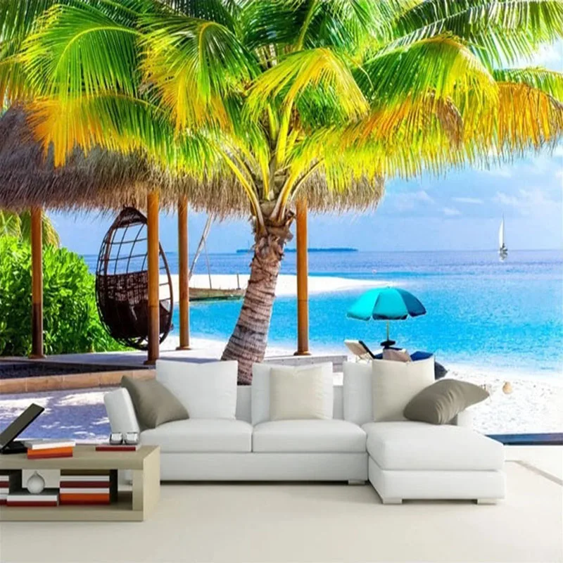 

Custom Mural Wallpaper 3D Seaside Scenery Coconut Tree Landscape Modern Living Room TV Hotel Background Wall Decor 3D Wallpapers