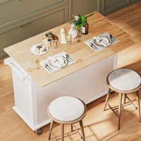 Rolling Kitchen Island with Drop Leaf - Kitchen Carts on Wheels with Storage, Towel Rack, Drawers Island Table for Kitchen, Dini 2