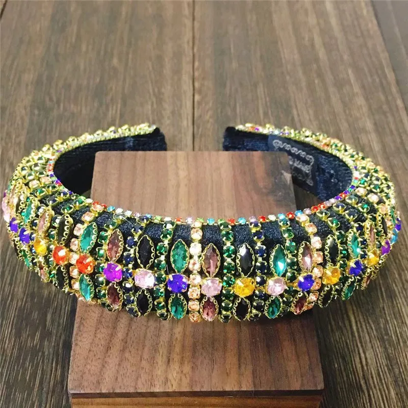 Padded Rhinestone Headband Handmade Wide Hairband Sparkly Party Leaf Baroque Headband Hair Accessories For Women Hair Accessori jumpsuits for women 2022 rhinestone elegant plain decor halter sleeveless high street party romper