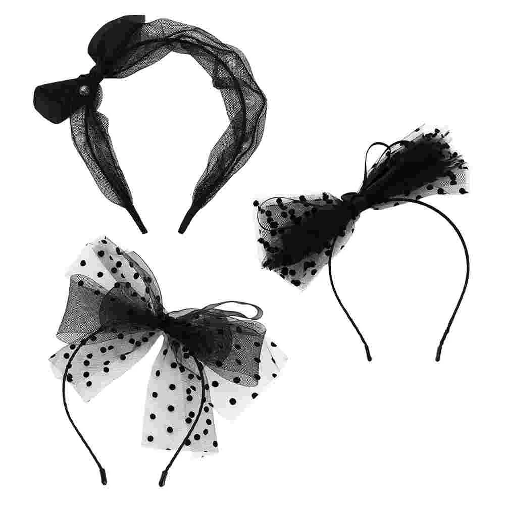 

3 Pcs Bow Headband Knot Headdress Lace Hairband Black Wedding Photo Festival Decor Miss