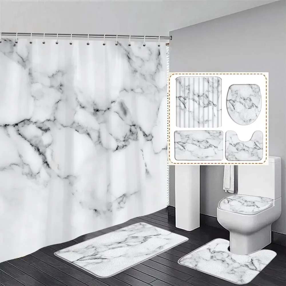 

Marble Free Flow Metal Swirl Texture Shower Curtain Rug Set Natural Luxury Abstract Fluid Texture Waterproof Shower Curtains Set