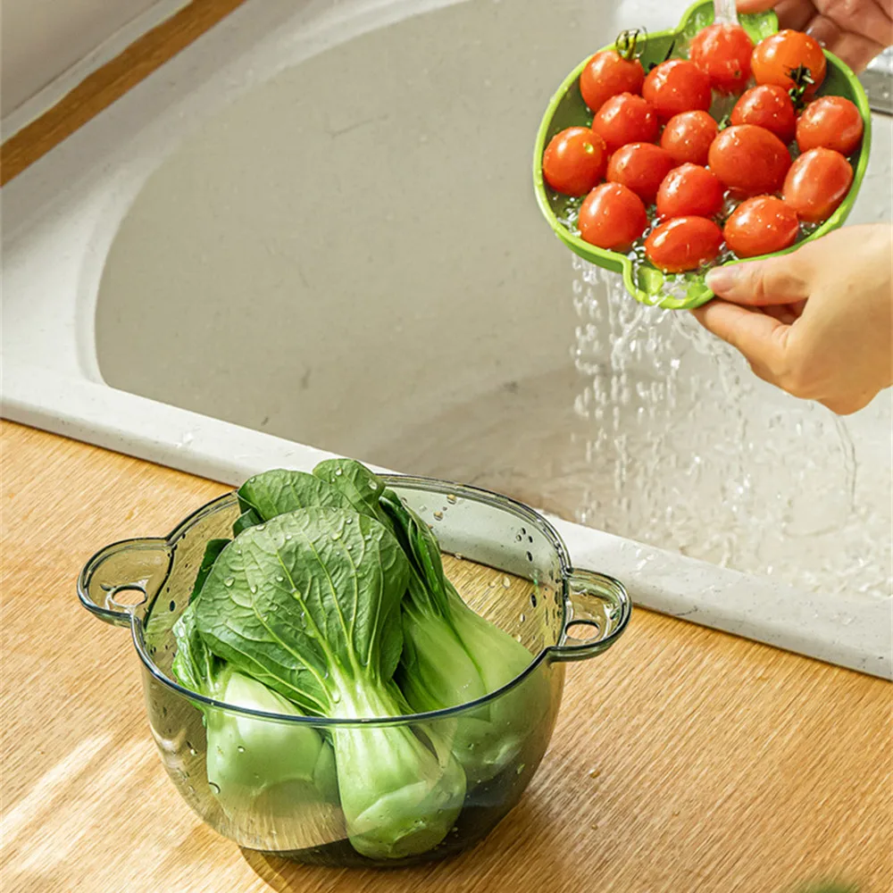 

1pc Kitchen Drain Basket Storage Box with Lid Fruit Vegetable Strainer Bowl Light Luxury Washing Basin Household Cleaning Tools