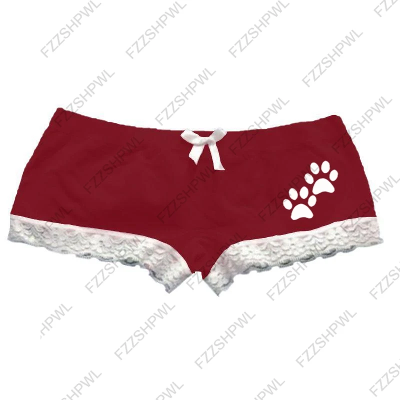 Y2K American Style Pink Cute Cat Paw Print Shorts Hot Pants with Bow and Lace Trim for Dance Summer Gothic Trendy Women Clothing