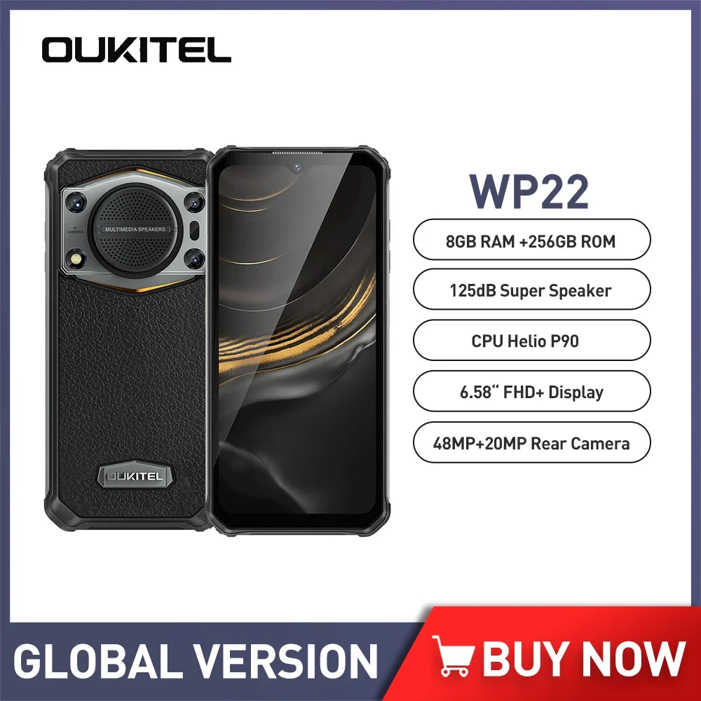 

Oukitel WP22 смартфон с 5,5-дюймовым дисплеем, ОЗУ 8 Гб, ПЗУ 256 ГБ, 48 МП, 6,58 мАч