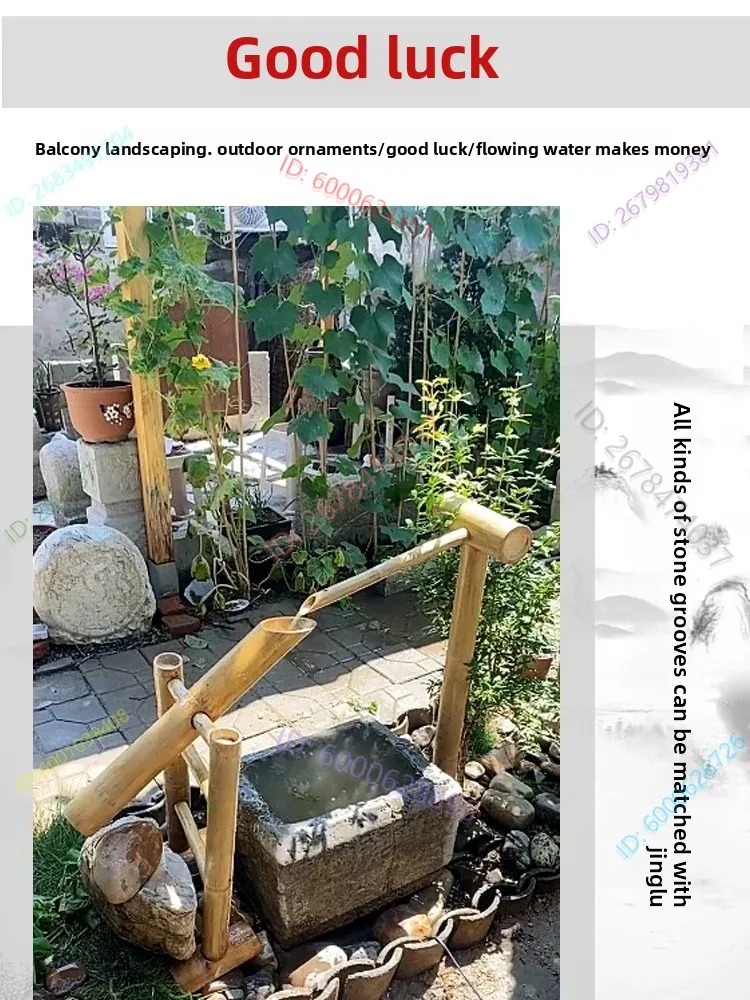 플로우 장식 그릇 일본 대나무 돌 물고기 탱크 대나무 워터 펌프 조경 시계대 순환 물