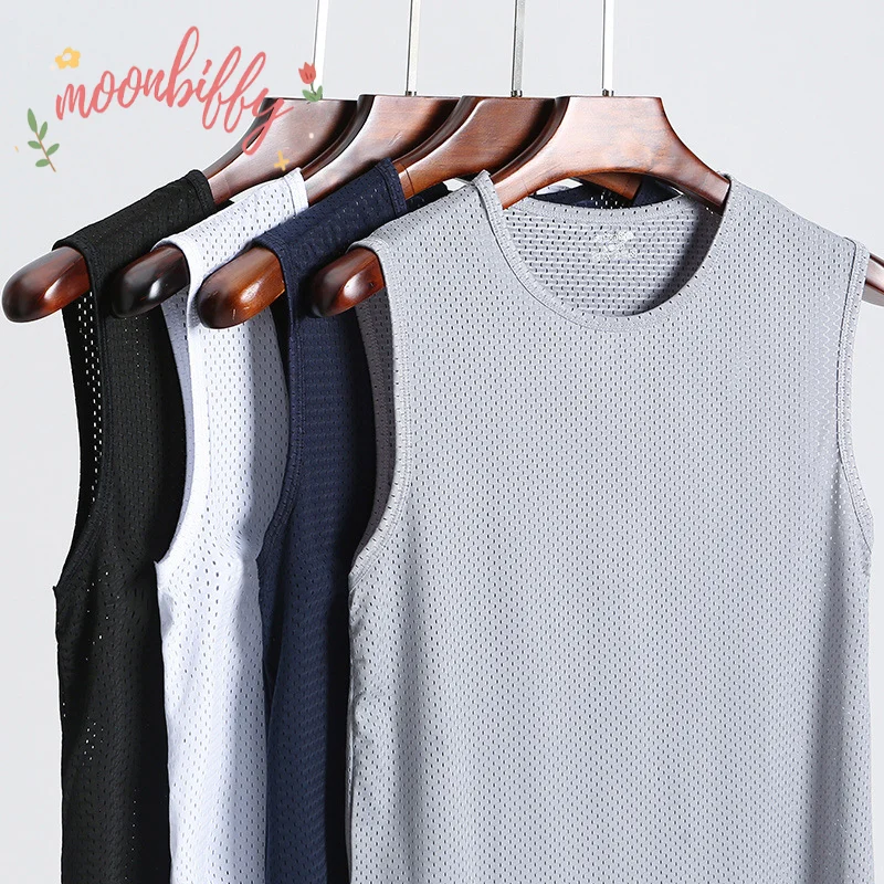 Men Ice Silk Tank Tops Underwear Mens Undershirt Transparent Shirts Male Bodyshaper Fitness Wrestling Mesh Breathable Singlets