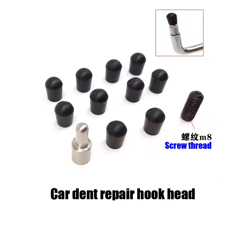 

10pc Black Rubber Cap Repair Pothole Dent Top Rod Repair Accessories Hook Head a Set of Auto Body Recovery Tools