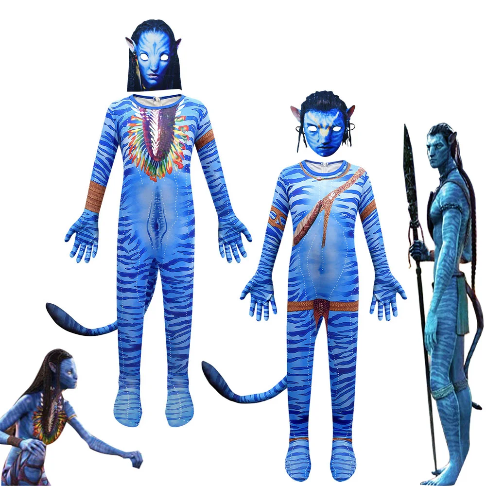 Film Avatar The Way Of Water Alien Cosplay 3D Tuta Ragazzi Ragazze Bambini Avatar Costume Cosplay Halloween Zenti Party Body