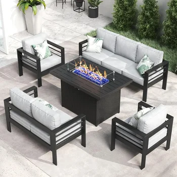 10 DIFFERENT Aluminum Furniture Set with Fire Pit Table 1