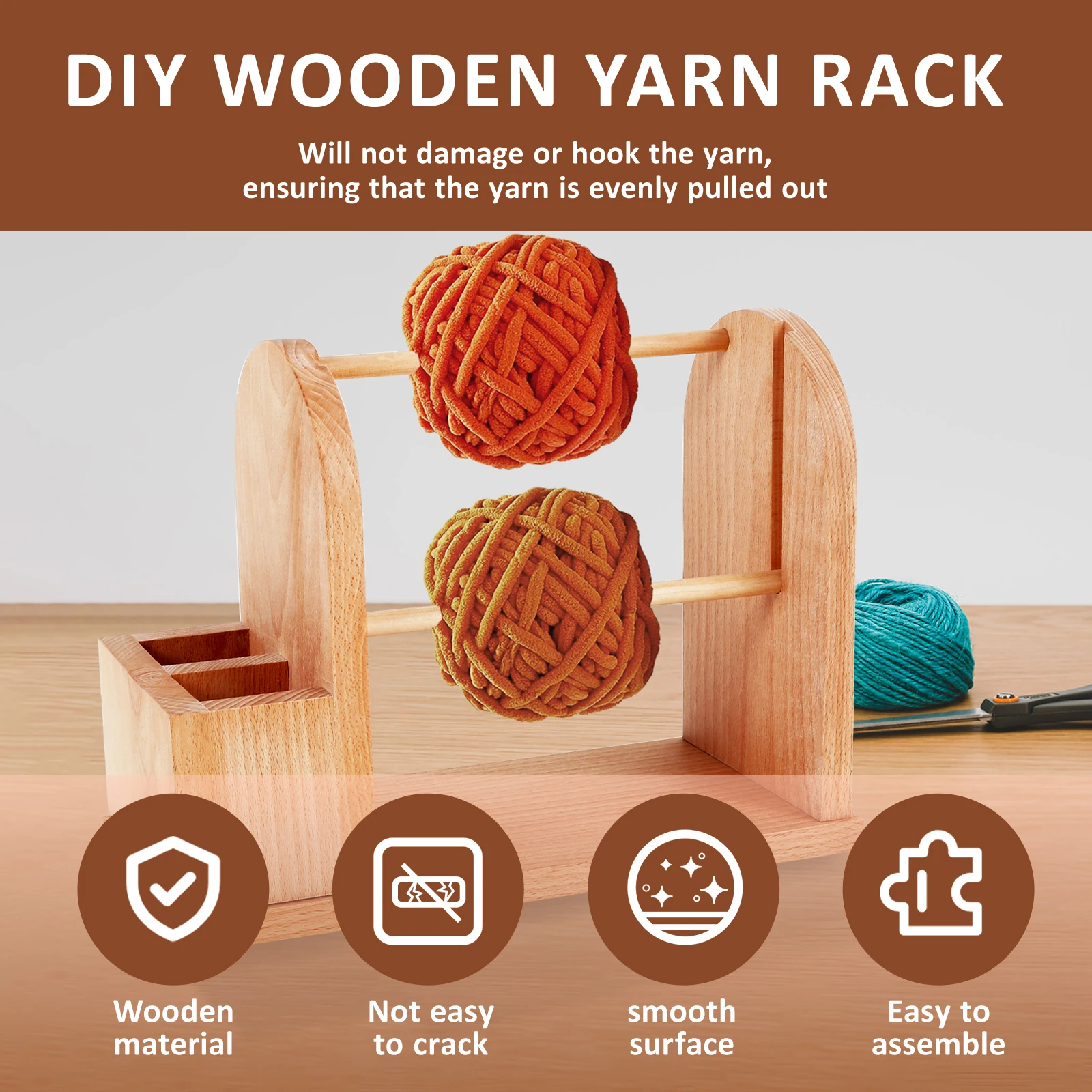 Yarn Holder for Crocheting Wood Yarn Rack Stand with Double Slots Practical Ball Dispenser Easy to Assemble Spinner yarn holder