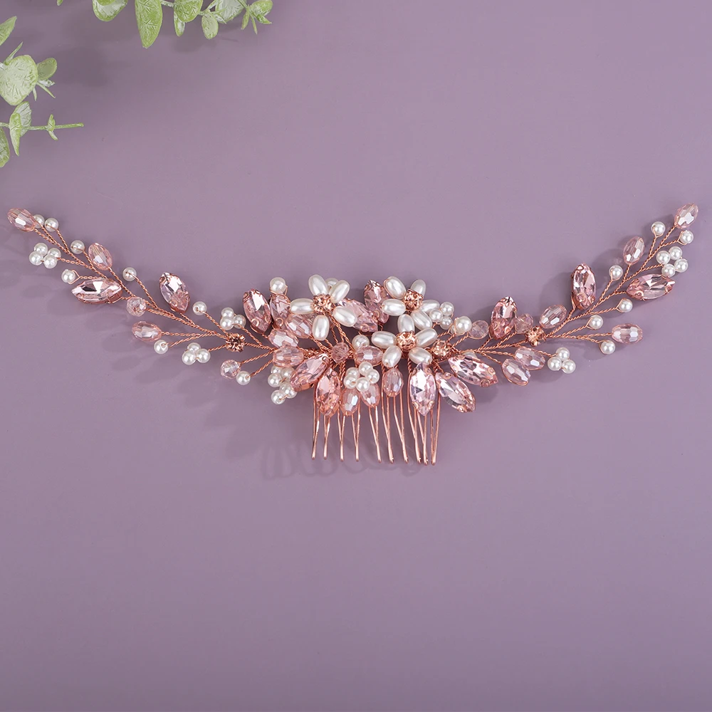 12Colors Red Fashion Women Wedding Hair Comb Pink Pearl Rhinestone Green Bridal Hair Accessories Handmade Black Blue Party Tiara