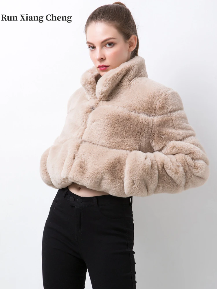 Women's Faux Fur Coat 2023 New Luxury Artificial Rabbit Hair Zipper  Cardigan Oversize Designer Stand Collar Plush Warm Jacket