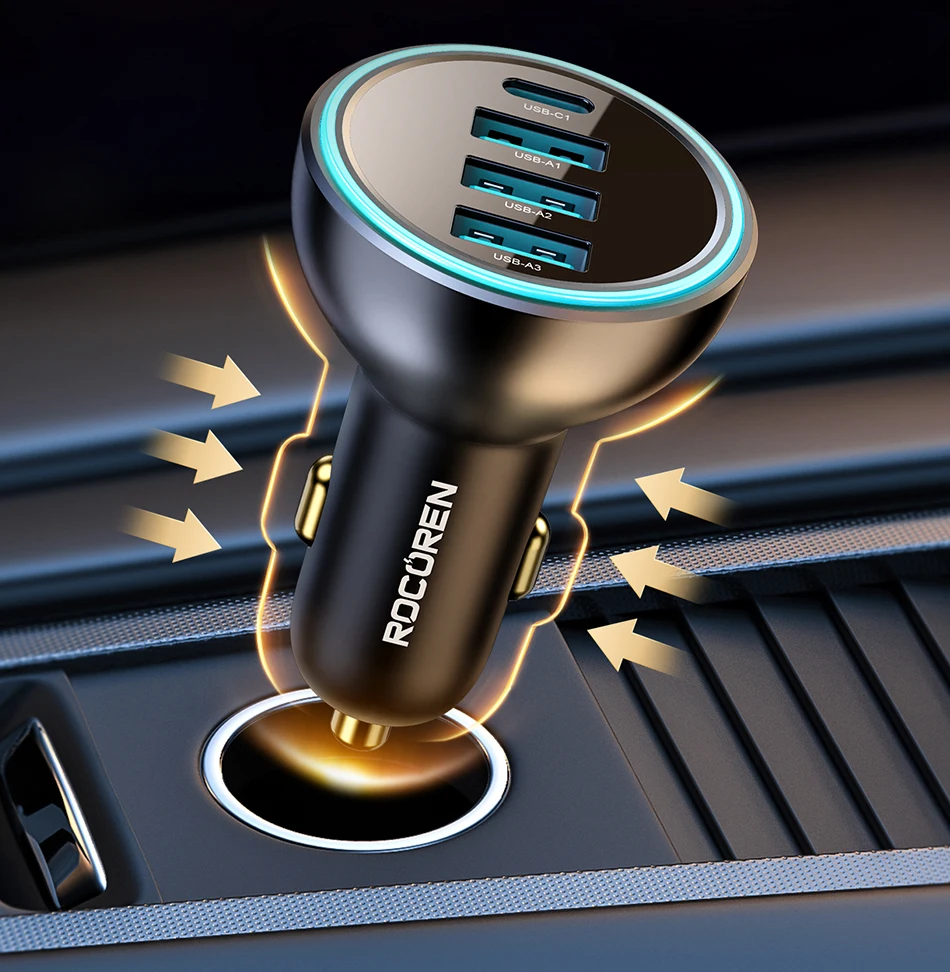 Rocoren 4-in-1 USB Typ C 55 W Autoladegerät QC3.0 Schnelllade-Auto-Schnellladegerät-Adapter für Car Audio iPhone 15 Xiaomi Samsung – Detail 14