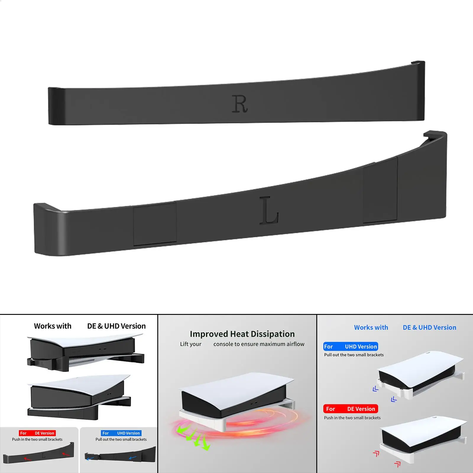 2 Pieces Storage Stand Stable Accs Portable Black Durable Horizontal Display For Game Ps5 Base Console Host Optical Edition Desk