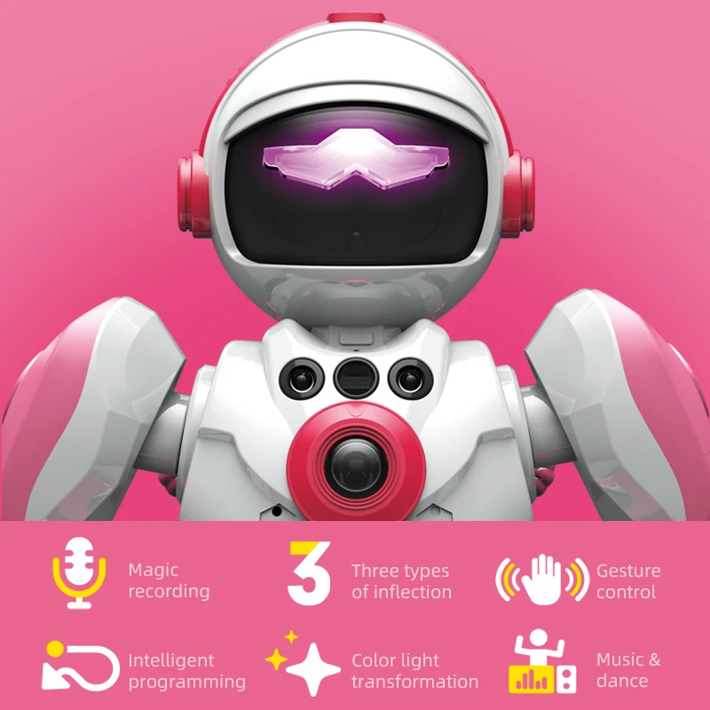 Robot Dance Toys Robot Toy Remote Control Robot Toy Pink 2.4g RC robot remote control programming English space remote touch gesture induction dance Children gift