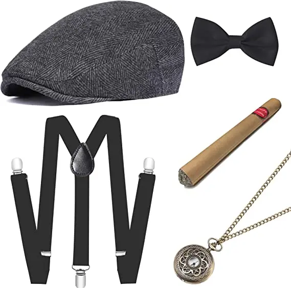 Ensemble d'accessoires de costume de gangster pour hommes, chapeau rétro,  bretelles arrière en Y, montre de poche, vêtements de fête rugissants des années  1920, grande testostérone, 1920 - AliExpress