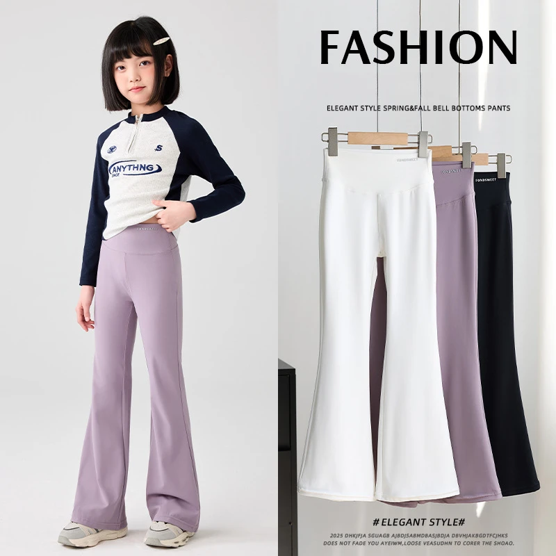 Kids Girls Slim Fit Flare Leggings New Children Casual Yoga Sporty Pants Elastic High Waist Skinny Leggins Korean Style