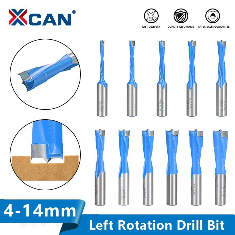 XCAN 1pc 4-14mm Wood Forstner Drill Bit Left Rotation Router Bit Row Drilling for Boring Machine Drills 2 Flute Router Drill Bit