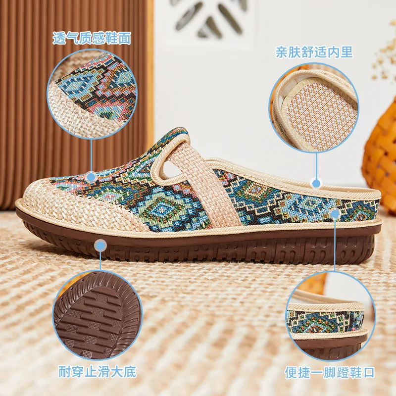 New Women's Slippers Linen Soft Sole Cloth Shoes Holiday Beach Elegant Women's Shoes Handwoven Casual Shoes