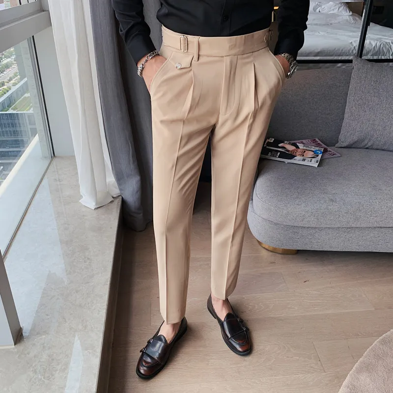 Men's Suit Pants Formal Pants High Quality Solid Color Business Fashion Casual Slim Fit Ankle Trouser Men's Clothing Dress