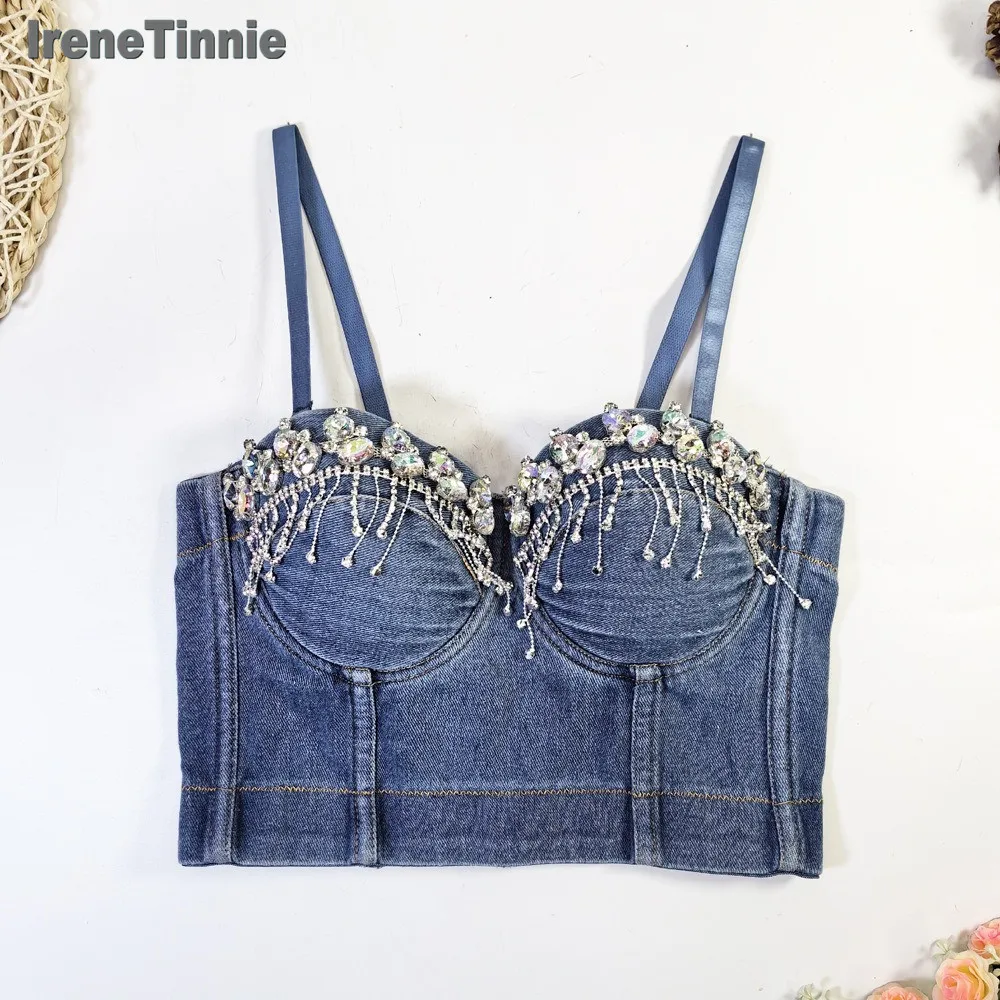 

Irene Tinnie 2024 Beading Sexy Crop Tops Women Cami Summer Blusas Woman Diamond Bustier Top Cropped Woman Clothes Backless Tank